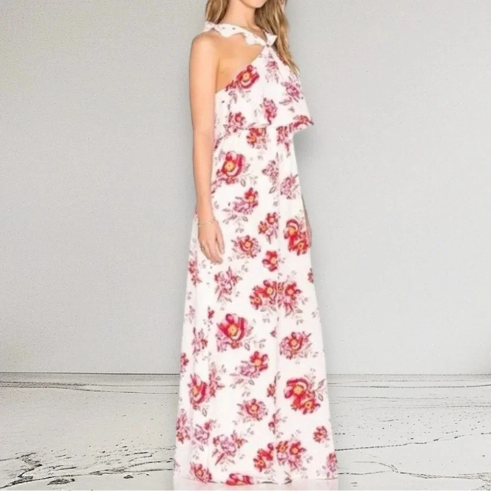 TULAROSA Red Floral Maxi Dress Ruffle Straps Size S